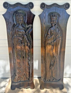 Oak Wood King And Queen Large Wall Hanging Plaques, MCM, Mid Century - 42”x13.5” - Picture 1 of 12
