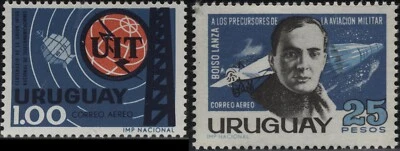 Uruguay 1966 #C283,C297, 1p,25p, ITU & Boiso Lanza, MH - Image 1 of 3