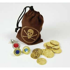 Forum Buccaneer Pirate Coins & Jewellery In Bag Doubloons Fancy Dress New