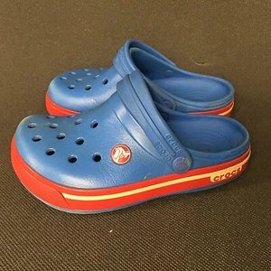 Youth Child Unisex Crocs Crocband Navy Blue & Red Clogs Sandals Size J 1 - Picture 1 of 9