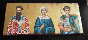 handgemalt Ikone Hl. Basilius + Eftychia + Dimitrios Icon orthodox Icoane icone - Picture 1 of 9