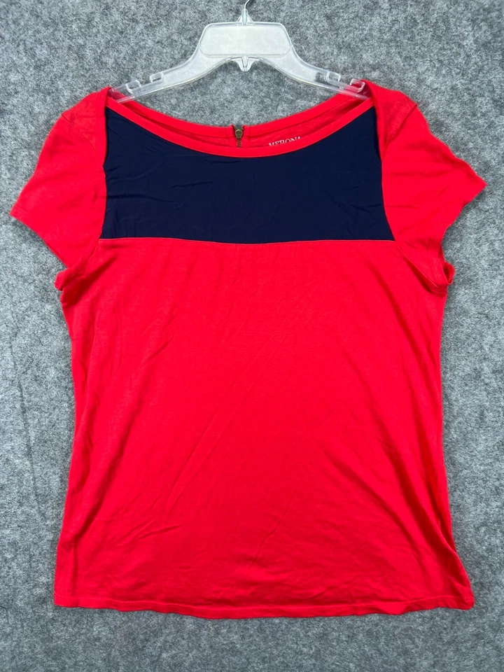 Camisa Merona Para Mujer Grande Roja Bloque de Color Cremallera Trasera Top Blusa Informal Manga Corta Foto 1 de 4