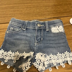 NWT Wonder Nation 12 Month Girls Flower Lace Crochet Jean Shorts - Picture 1 of 18