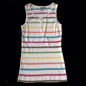 Rainbow Striped Ribbed Henley Tank Top Girls Large 14 Sleeveless Pride Clowncore - Picture 1 of 8