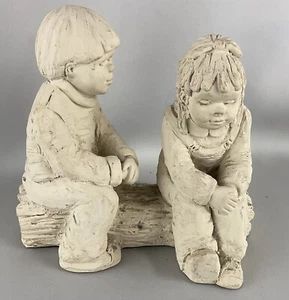 Dee Crowley 7" First Love Boy and Girl Sitting on a Log  Austin Sculpture 1996 - Picture 1 of 6