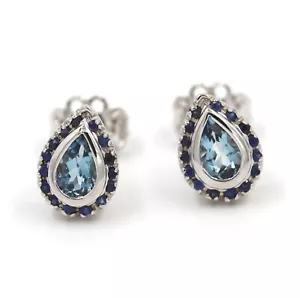 Orecchini Infije in Oro Bianco 18k con Acquamarine a Goccia e Zaffiri Blu - Foto 1 di 3