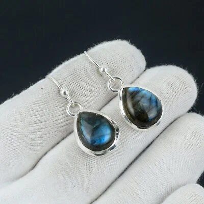 Orecchini Fatti A Mano In Pietra Labradorite In Argento Sterling 925 Regalo - Immagine 1 di 4