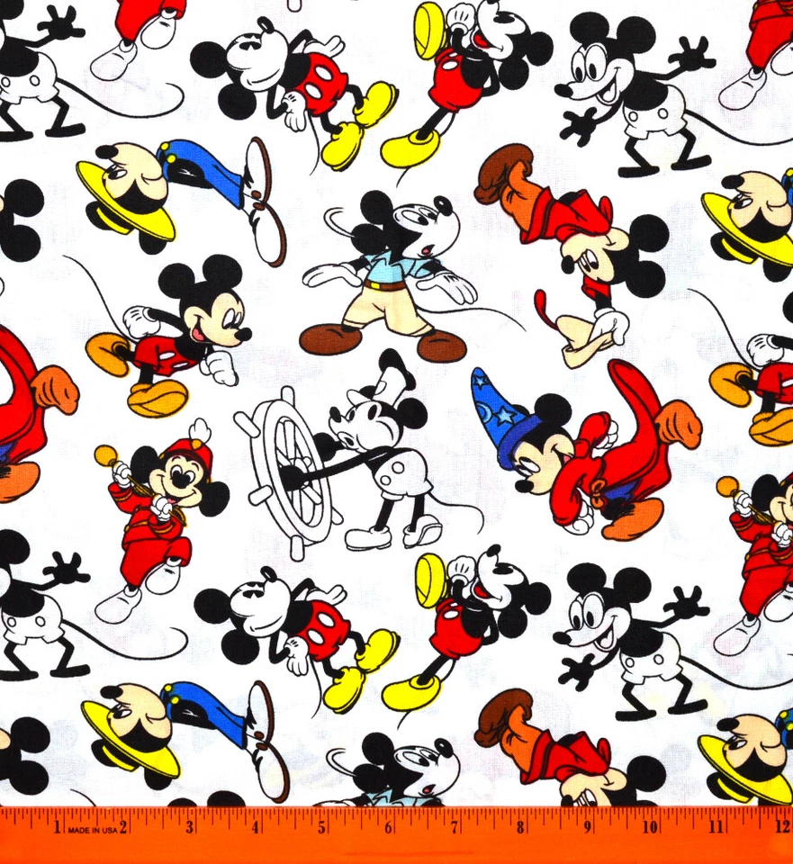 Tela Mickey Mouse - MEDIA YARDA - 100% Algodón - Costura Acolchado - Disney Blanco Foto 1 de 1