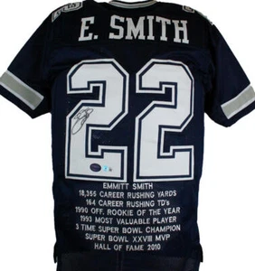 Emmitt Smith Autographed Blue White# Pro Style STAT Jersey- Beckett W Hologram - Picture 1 of 5
