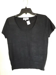 W&B Collection Womens Black Short Slv Silk Blend Top Blouse Sz L - Picture 1 of 3
