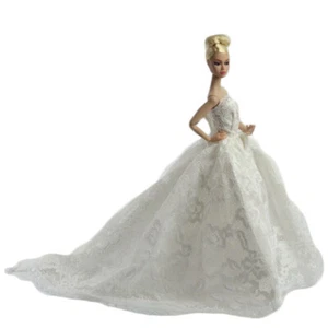 Handmade Beautiful Princess Wedding White Dress Cloth Gown Veil For Barbie Doll - Picture 1 of 4
