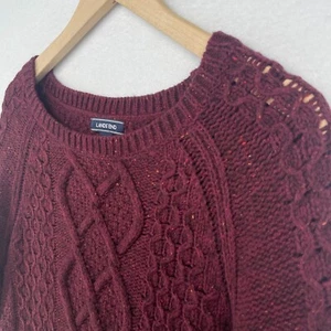 LANDS END Sweater Womens M 10-12 Cotton Wool Blend Cable Fisherman Jumper Red - Picture 1 of 13