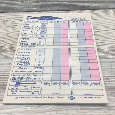 VTG Triple Yahtzee Score Cards Total Of 27 Sheets - Image 1 of 4
