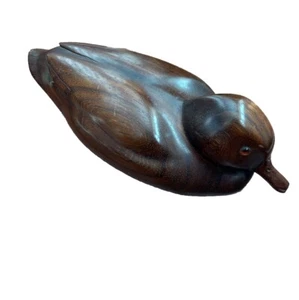 1986 Green Wing Teal Duck Decoy Donald Baiar African Paduak Wood Hunting Cabin - Bild 1 von 15