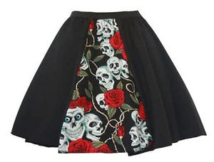 Adults 15" Day of the Dead Skulls & Roses Panel Skirt Halloween Fancy Dress - Picture 1 of 3