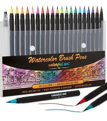 COLOURFUL ART CO Colorful Art Co. 20-Piece Watercolour Brush Pens Set - Premium Brush Tip Marker
