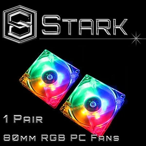 RGB 80mm 4-LED Quad Light Neon PC Computer Case Clear Cooling Fan Mod x2 - Picture 1 of 1