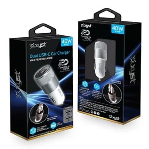 Cargador de coche Bower XYST 40 vatios doble USB-C carga rápida plata blanco electrónica - Imagen 1 de 3
