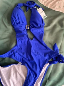 Eomenie Women's Cutout One Piece Blue Swimsuit - Picture 1 of 5