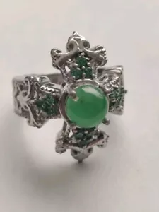 BURMESE Green Jade KARIS Ring Size 6 Silver Bond Brass STS - Picture 1 of 11