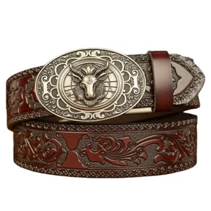 cinturón hombre piel vaca casual vaquero personalidad cuero cabra retro hebilla automática - Imagen 1 de 11