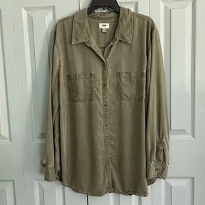 Old Navy Womens Olive Green Button Up XXL Long Sleeve Collared Shirt Relaxed - Picture 1 of 8