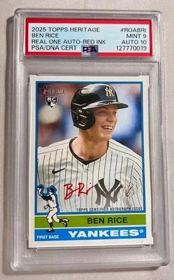 2025 Topps Heritage Auto Red Ink Ben Rice #ROA-BRI 57/76 PSA 9 10 - Image 1 of 2
