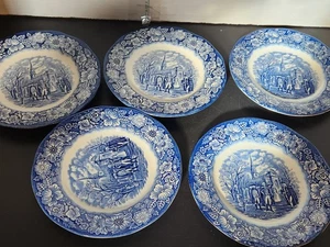 5 Vintage Liberty Blue Staffordshire Eisenstein 7" Teller Washington verlassen Kirche - Bild 1 von 5
