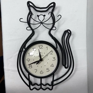 Acurite Black Metal Cat Wall or Table Clock Battery Power 13” Works Great  - Picture 1 of 7