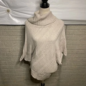 Love Stitch Womens Light Beige Cowl Neck Asymmetrical Poncho Sweater Size M/L - Picture 1 of 5