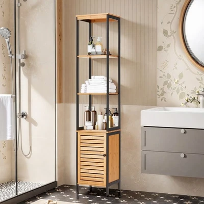 Gabinete de almacenamiento Danrelax de bambú de 5 niveles de altura para baño, estante independiente Foto 1 de 4