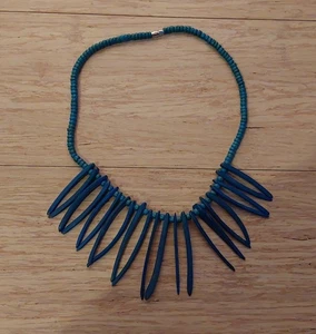 Blue Wood Necklace From Ghana Africa African Tribal Style Necklace Jewelry - Picture 1 of 2