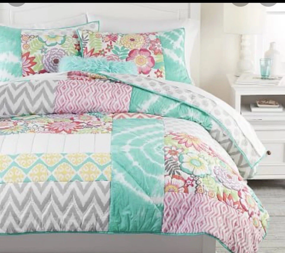 Pottery Barn Teen Sunset Beach Tie Dye Floral Full Comforter 2 Shams Set - Image 1 of 4