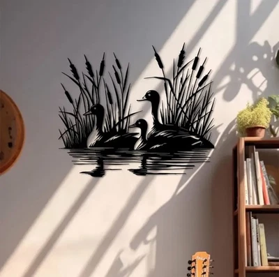 DUCK FAMILY ON WATER METAL SCULPTURE WALL ART SIGN 34cm x 40cm HOME DECOR, GIFT - image 1 of 4