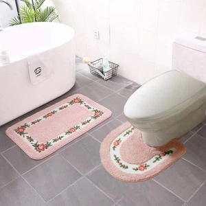 Non-Skid Floral Rose Bathroom Rugs Set of 2pcs,Soft Shaggy Bath Shower Mat an... - Picture 1 of 7