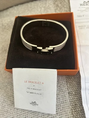 Bracelet Hermes Clic H Argent/Beige - Photo 1/4