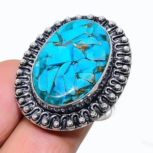 Natural Copper Turquoise Gemstone 925 Sterling Silver Jewelry Ring Size 7(US) - Picture 1 of 1