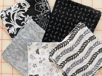 40 - 4" Precut Quilting Fabric Squares 8 x 5 Different Patterns BLACK WHITE GREY - Image 1 of 4