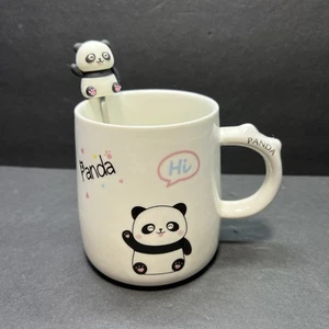 Cute Panda Ceramic Mug w/ Matching Spoon Kawaii Coffee Cup Novelty Gift - Picture 1 of 6