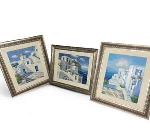 Set of 3 Nicoladi Oil Paintings Greek Island Santorini Mykonos Lori’s Gallery - Picture 1 of 10