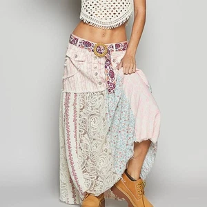 POL Clothing Woven Patchwork Maxi Skirt In Mixed Floral Print NEW! - Picture 1 of 12