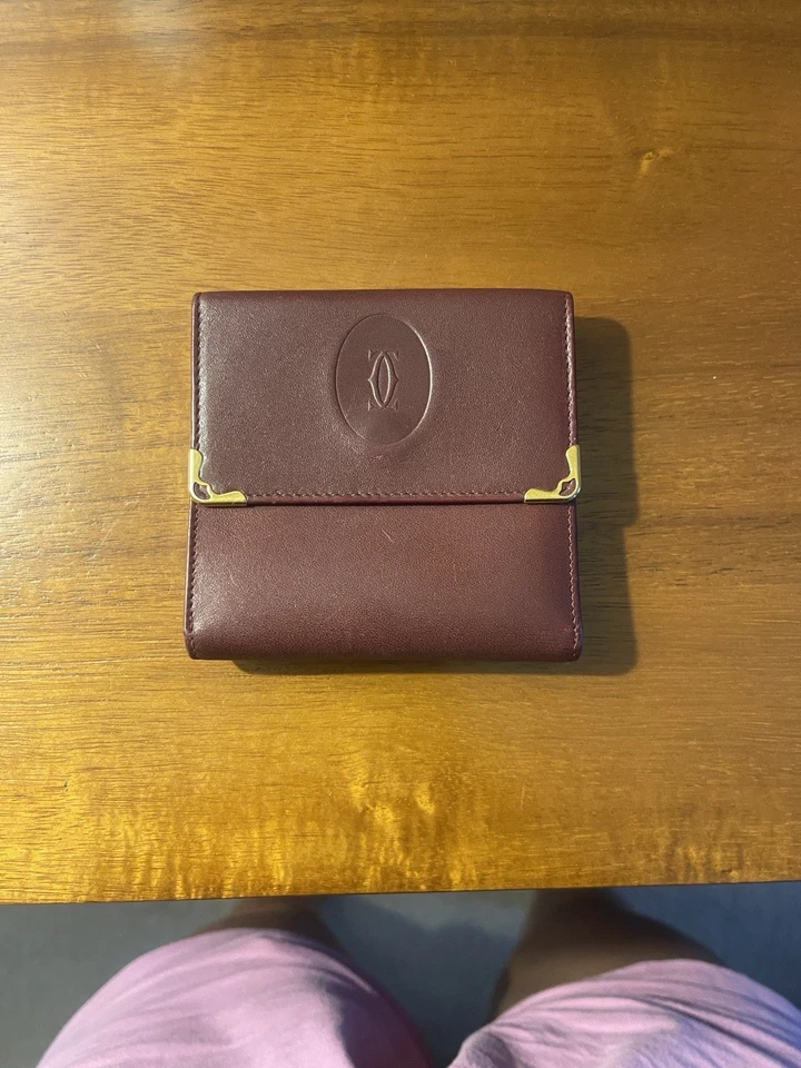 Cartier Burgundy Calfskin Leather Bifold Wallet with Gold-Tone Accents - Image 1 of 4