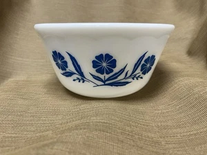 Vintage Hazel Atlas Blue Cornflower Flowers 7" Rührschüssel weiß Milchglas selten - Bild 1 von 5