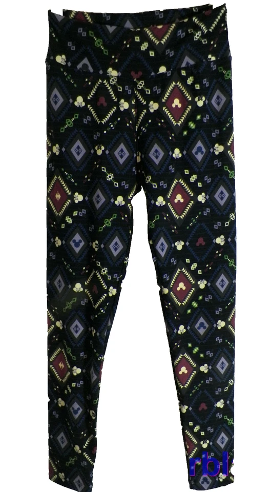 Leggings OS Lularoe Disney negros y morados Mickey Mouse guiñando un ojo azteca talla única Foto 1 de 2