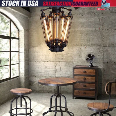 Retro Industrial Chandelier Steampunk Rustic Ceiling Light Cage Pendant Lamp - Image 1 of 4