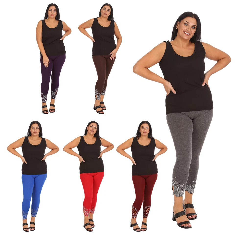 New Womens Plus Size Leggings Laser Cut Sequin Full Length Elastic Waist Cutout - Image 1 of 1