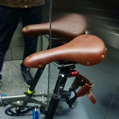 Cojín de asiento de bicicleta vintage marrón clásico carretera plegable sillín de bicicleta cuero PU Foto 1 de 4