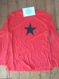 Rotes Langarm-T-Shirt Oberteil mit Sternenmuster - Retro 70er Jahre Rocker Style, S-XXL - Bild 1 von 3