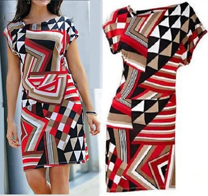 Marken Stretch Kleid Etuikleid Gr. 40/42 rot Druck NEU 906869 - Bild 1 von 8