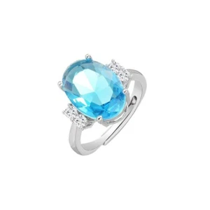 Oval Blue Sapphire Zircon Open Ring - Picture 1 of 6